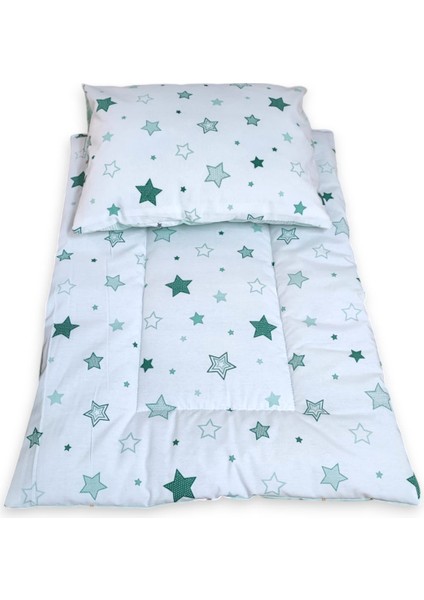 Pamuklu Kumaştan Alt Açma Minderi ve Yastığı (Yeşil Bulutlu/yıldızlı) indirimleri