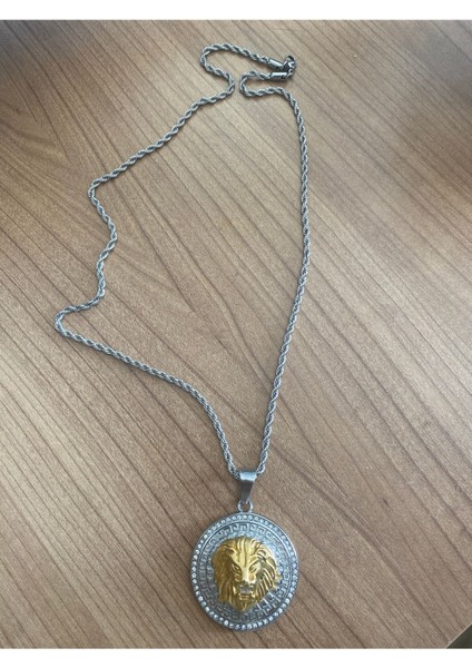 Zirkonyum Erkek Kolye Aslan Figürlü