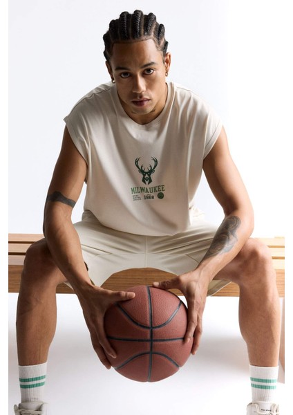 Fit NBA Milwaukee Bucks Oversize Geniş Kalıp Bisiklet Yaka Atlet