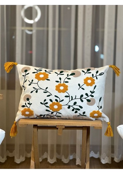 4’lü Punch Işlemeli Nakışlı Çiçek Desenli Dekoratif Kırlent Kılıfı Punç modelleri