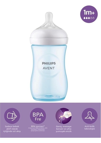Bfs Avent Doğal Tepkili Natural Response Pp Biberon 260ML 1+ Ay Mavi