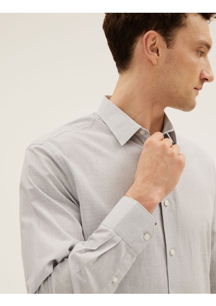 Saf Pamuklu Uzun Kollu Gömlek