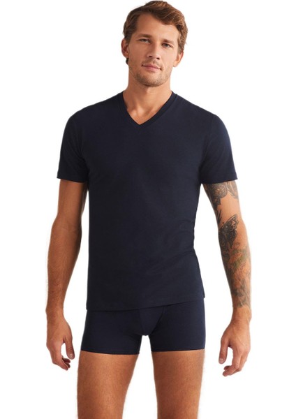 Antonio Lacivert V Yaka Atlet T-Shirt