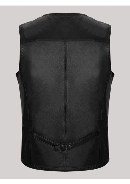 Hakiki Deri Hakiki Deri Siyah Düğmeli Erkek Yelek fiyatları