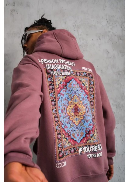 Erkek Kilim Desen Kapüşonlu Sweat - Gül Kurusu