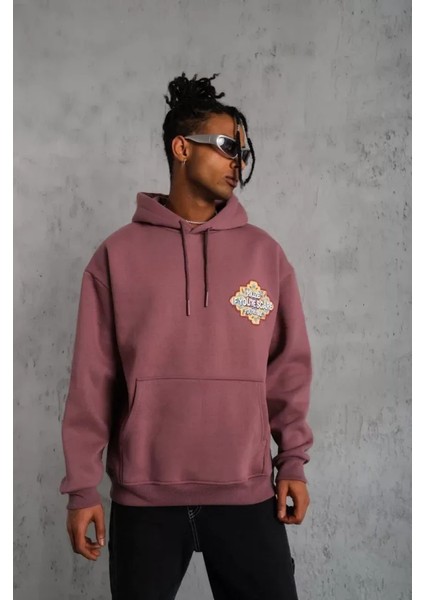 Erkek Kilim Desen Kapüşonlu Sweat - Gül Kurusu fırsatları