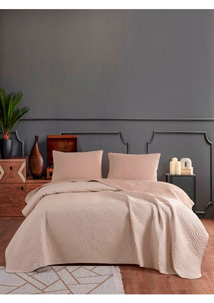 Dilara Pamuklu Çift Kişilik Yatak Örtüsü Seti (220X240)-BEJ Krem