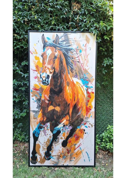 Yağlı Boya Dokulu Tablo Koşan Kahverengi Dikey At U04034 indirimleri