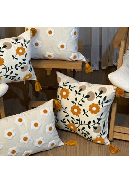 4’lü Punch Işlemeli Nakışlı Çiçek Desenli Dekoratif Kırlent Kılıfı Panç modelleri