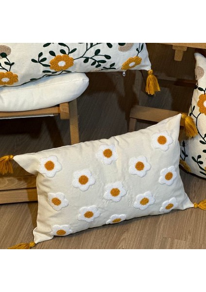 4’lü Punch Işlemeli Nakışlı Çiçek Desenli Dekoratif Kırlent Kılıfı Panç fırsatları