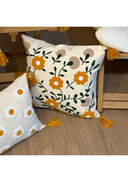 4’lü Punch Işlemeli Nakışlı Çiçek Desenli Dekoratif Kırlent Kılıfı Panç indirimleri