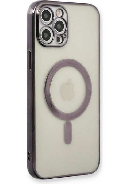iPhone 12 Pro Max Kılıf Magneticsafe Lazer Silikon - Siyah