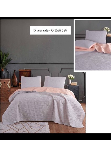 Dilara Pamuklu Çift Kişilik Yatak Örtüsü Seti (220X240)-GRI Pudra fiyatları