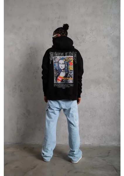 Erkek Baskılı Kapüşonlu ve Kanguru Cepli Sweat - Siyah modelleri