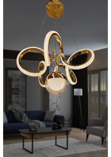 Kıvrım Tekli Fanus Top Simli Slikonlu Modern Oturma LED Avizesi fiyatları