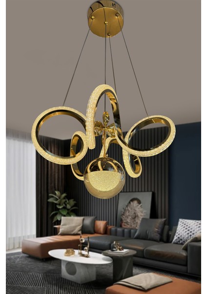 Kıvrım Tekli Fanus Top Simli Slikonlu Modern Oturma LED Avizesi modelleri