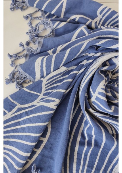 Indigo Jakarlı Müslin Plaj Havlusu - %100 Pamuk Peştemal -Yumuşak ve Emici - 90X170 cm fiyatları