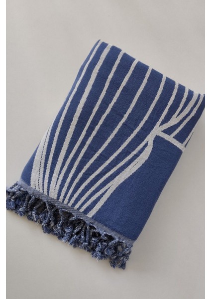Indigo Jakarlı Müslin Plaj Havlusu - %100 Pamuk Peştemal -Yumuşak ve Emici - 90X170 cm fırsatları