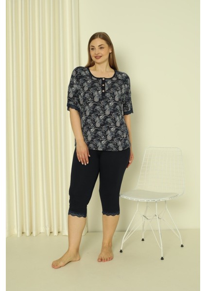 Desenli Dantelli Kısa Kollu Likralı Viskon Alt Üst Taytlı Gecelik Takımı fiyatları