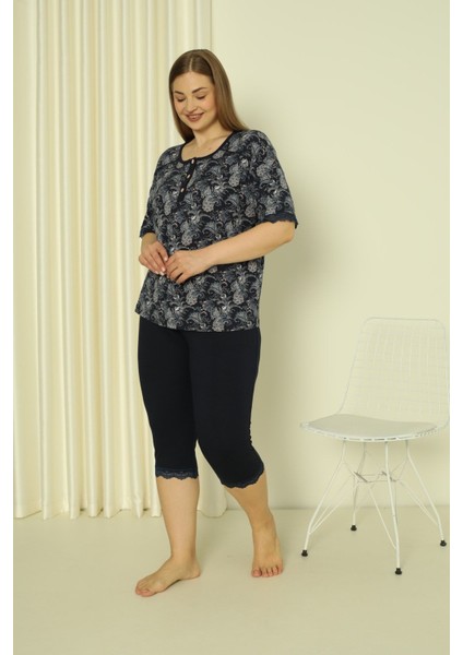 Desenli Dantelli Kısa Kollu Likralı Viskon Alt Üst Taytlı Gecelik Takımı modelleri