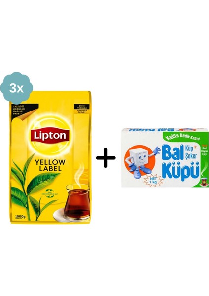 Yellow Label Dökme Siyah Çay 1000 gr x 3 Adet + Balküpü Kesme Şeker 1000 gr