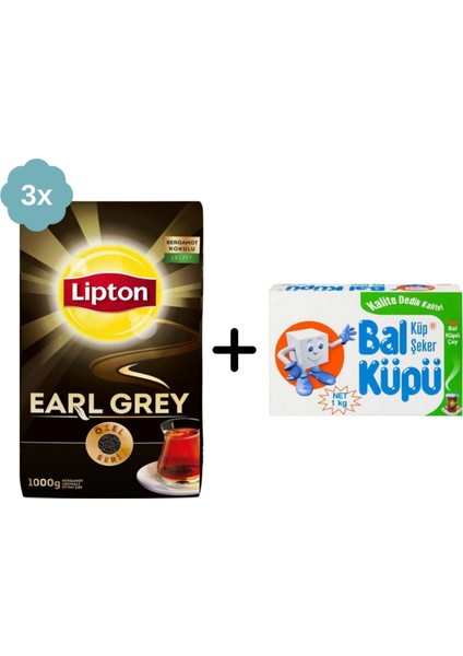 Earl Grey Dökme Siyah Çay 1000 gr x 3 Adet + Balküpü Kesme Şeker 1000 gr