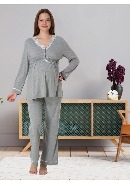 Dvina Effortt Lohusa Pijama Takımı Gri - 3052