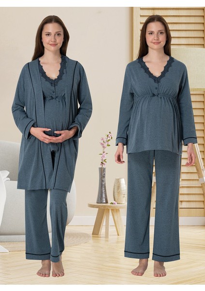 Dvina Effortt Lohusa Sabahlıklı Pijama Takımı Antrasit - 3054