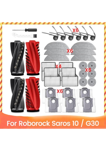Saros 10 / G30 Robot Süpürge Için 34 Adet Yedek Kit Ana Yan Fırça Hepa Filtreler Paspas Bezleri Toz Torbaları (Yurt Dışından)