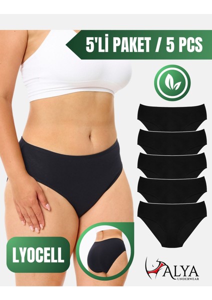 Kadın Külot, Liyosel Kumaş Külot, Rahat ve Dayanıklı Kadın Iç Çamaşırı, Lyocell 5'li Paket - Siyah, S