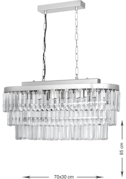 Linsa 70x30 Cm'lik Kristal Cam Taşlı Yemek Masası Üstü Lüks Avize - (gümüş Yaldız) modelleri