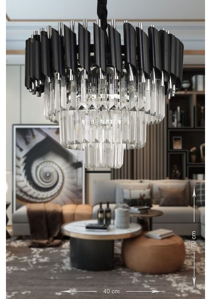 Palmira 40'lık Kristal Taşlı Lüks Avize - (siyah-krom)