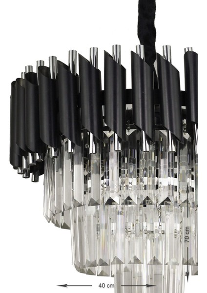 Palmira 40'lık Kristal Taşlı Lüks Avize - (siyah-krom) modelleri