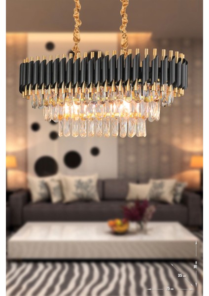 Palmira 75x35 Cm'lik 3 Katlı Prizma Kesim Kristal Taşlı Lüks Avize 6'lı - (siyah-gold) fiyatları
