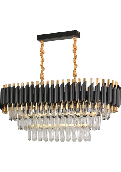 Palmira 75x35 Cm'lik 3 Katlı Prizma Kesim Kristal Taşlı Lüks Avize 6'lı - (siyah-gold) modelleri