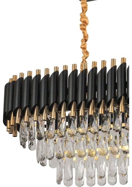 Palmira 75x35 Cm'lik 3 Katlı Prizma Kesim Kristal Taşlı Lüks Avize 6'lı - (siyah-gold)
