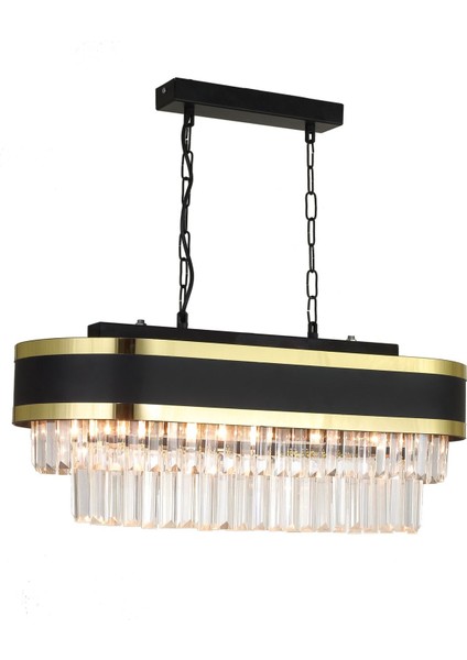 Dora 70x35 Cm'lik Gold Şeritli Kristal Taşlı Lüks Yemek Masası Avize (siyah-gold) modelleri