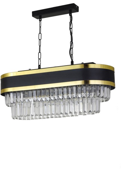 Dora 70x35 Cm'lik Gold Şeritli Kristal Taşlı Lüks Yemek Masası Avize (siyah-gold) fırsatları