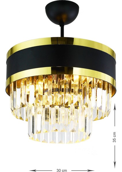 Dora 30 Cm'lik Gold Şeritli Kristal Taşlı Lüks Avize (SİYAH-GOLD) fırsatları
