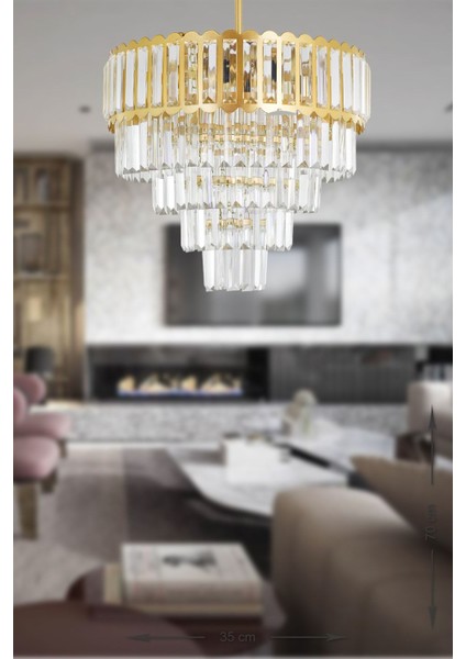 Lora 45 Cm'lik Kristal Cam Taşlı Lüks Avize - (sarı Yaldız)