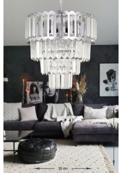 Lora 35 Cm'lik Kristal Cam Taşlı Lüks Avize - (gümüş Yaldız)