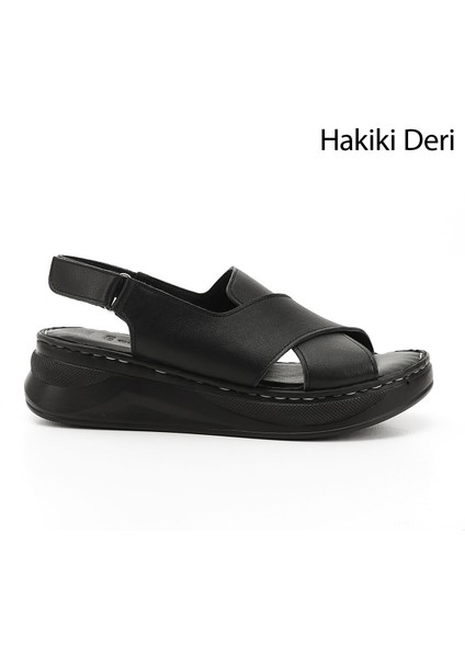 Gön Hakiki Deri Dolgu Taban Kadın Sandalet 42087