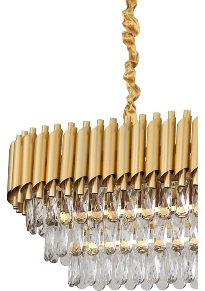 Palmira 75x35 Cm'lik 3 Katlı Prizma Kesim Kristal Taşlı Lüks Avize 6'lı - (sarı-yaldız)