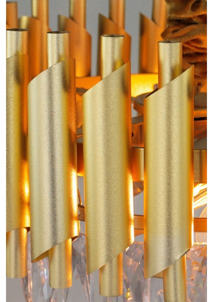 Palmira 75x35 Cm'lik 3 Katlı Prizma Kesim Kristal Taşlı Lüks Avize 6'lı - (sarı-yaldız)