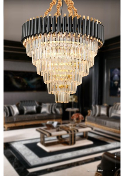 Palmira 60 Cm'lik Kristal Taşlı Lüks Avize 6'lı - (siyah-gold)