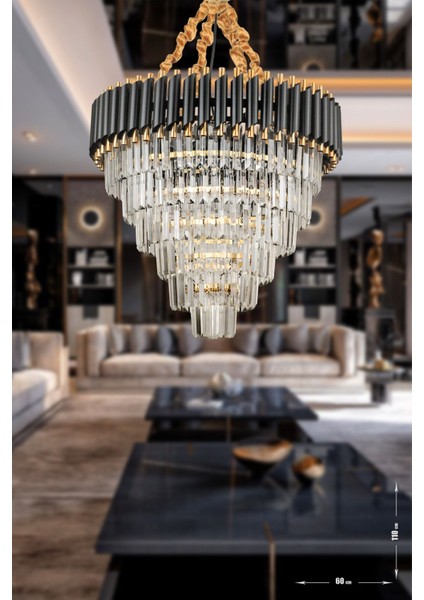 Palmira 60 Cm'lik Kristal Taşlı Lüks Avize 6'lı - (siyah-gold) fiyatları