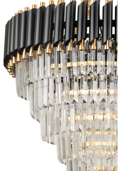 Palmira 60 Cm'lik Kristal Taşlı Lüks Avize 6'lı - (siyah-gold)
