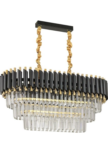 Palmira 75x35 Cm Kristal Taşlı 3 Katlı Lüks Yemek Masası Üstü Avize 6'lı - (siyah-gold) modelleri