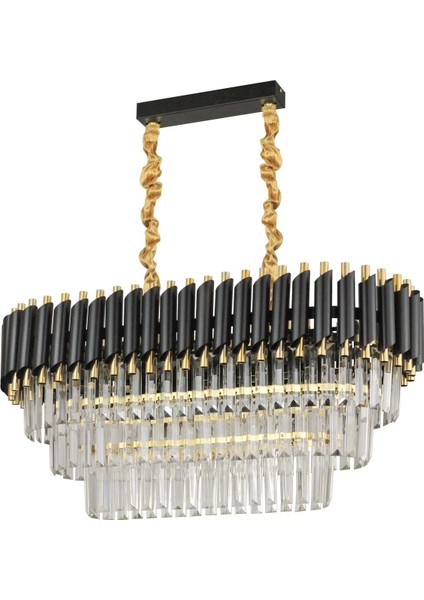Palmira 75x35 Cm Kristal Taşlı 3 Katlı Lüks Yemek Masası Üstü Avize 6'lı - (siyah-gold) fırsatları