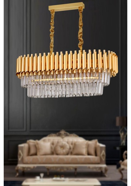 Kristal Taşlı Alüminyum Sarkıt Avize Altın Sarı Modern Dekoratif Aydınlatma 75x35 cm fırsatları